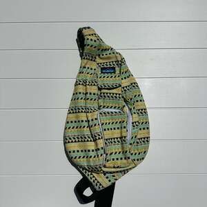 KAVU Rope Sling Crossbody Backpack in Gold Belt Geometric Pattern